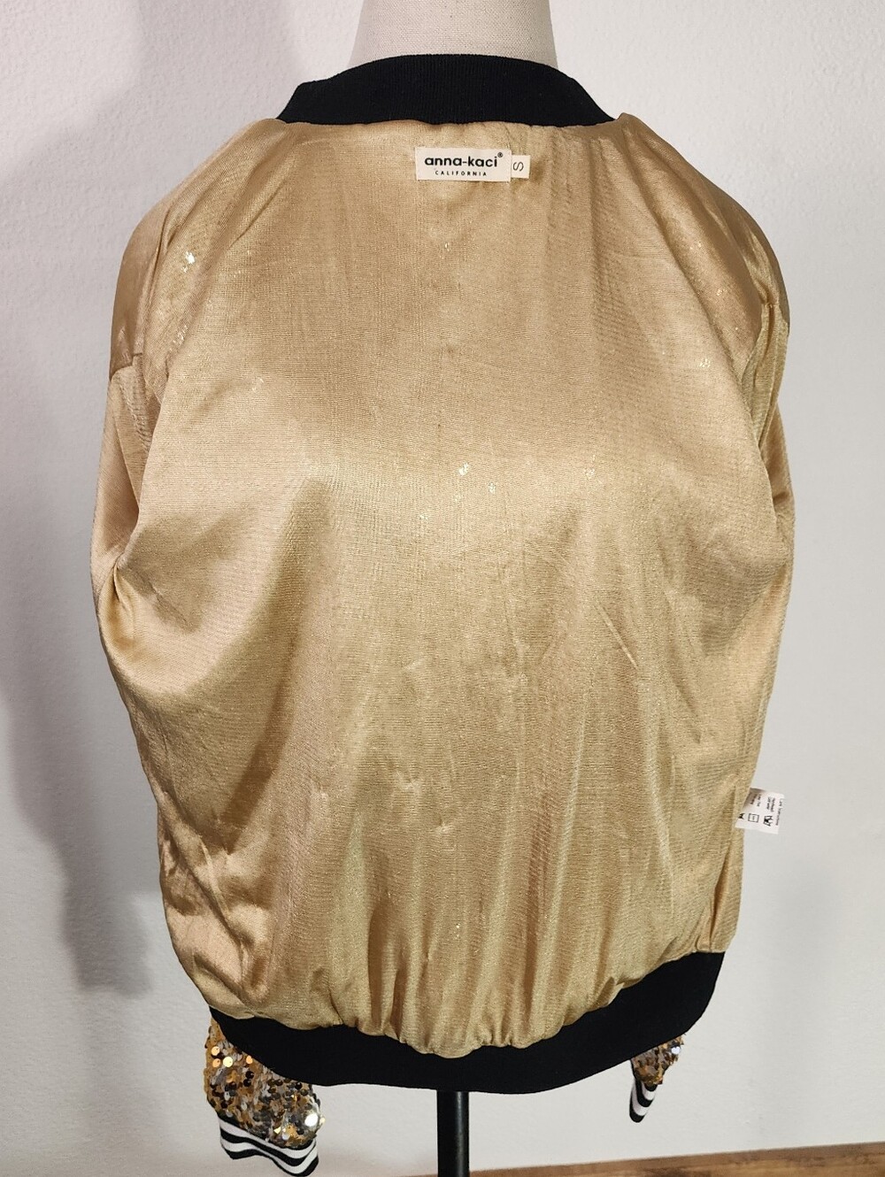 Anna-Kaci Jacket Gold Sequin Bomber Style Sparling Gold Size S - Picture 15 of 17